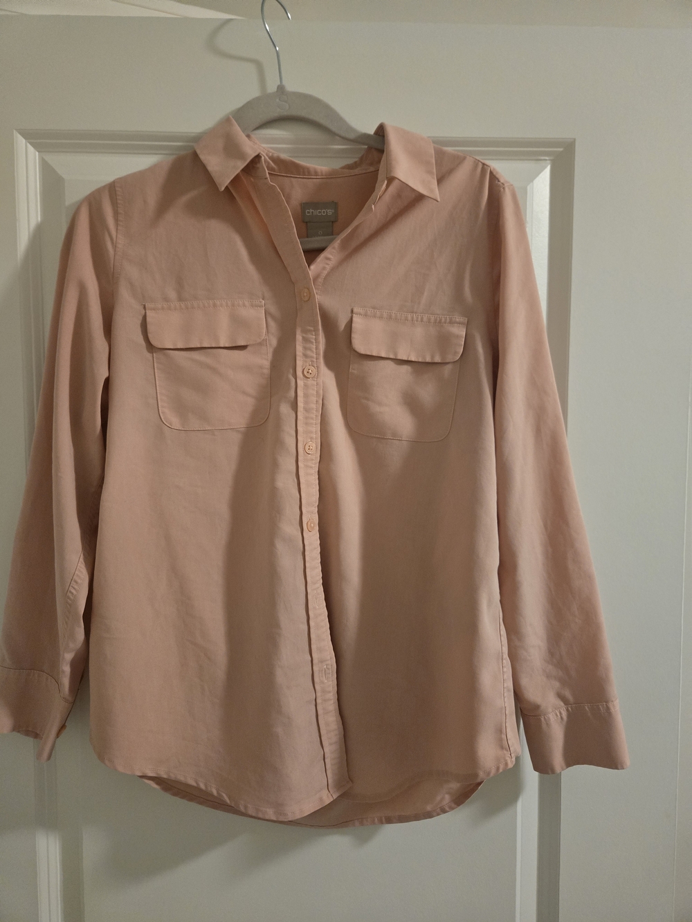 Chico's Blush Satin Collared Blouse